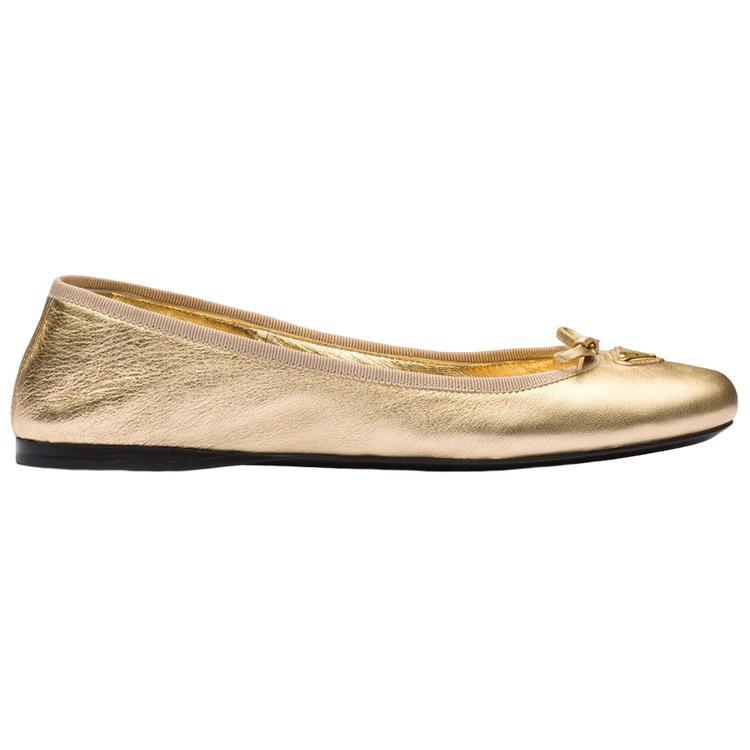 Order (W) Prada Leren Slip-On Peep-Toe Flats ''Goud'' 1F037N_038_F0522_F_005