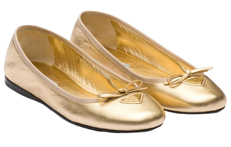 Lookbook (W) Prada Leren Slip-On Peep-Toe Flats ''Goud'' 1F037N_038_F0522_F_005