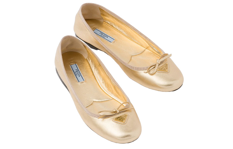 Shop (W) Prada Leren Slip-On Peep-Toe Flats ''Goud'' 1F037N_038_F0522_F_005