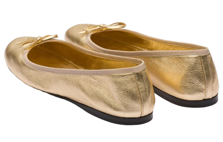 Purchase (W) Prada Leren Slip-On Peep-Toe Flats ''Goud'' 1F037N_038_F0522_F_005