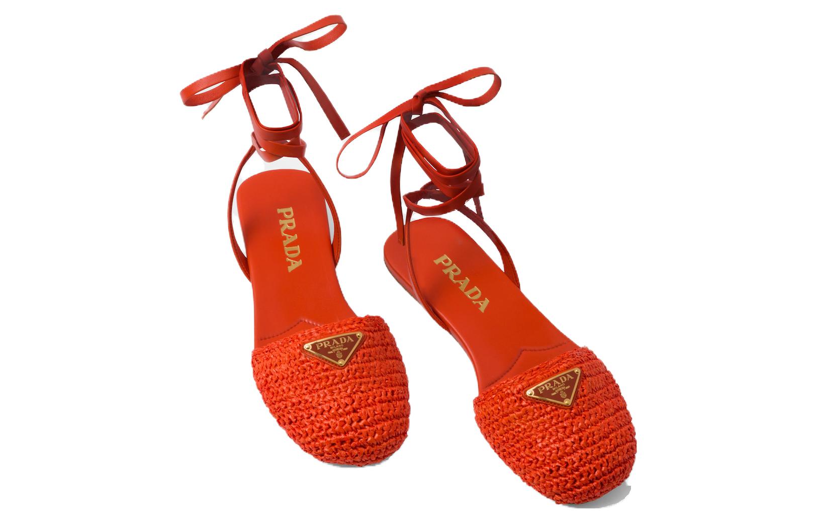 Lookbook PRADA 皮革 繫帶圓頭時尚 休閒單鞋 女款 橙色