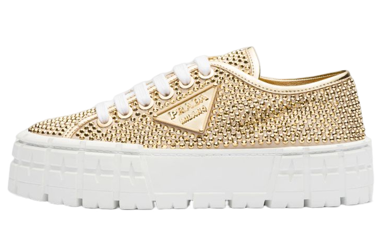 (W) Prada Leather Sneaker with Artificial Crystals 'Gold'