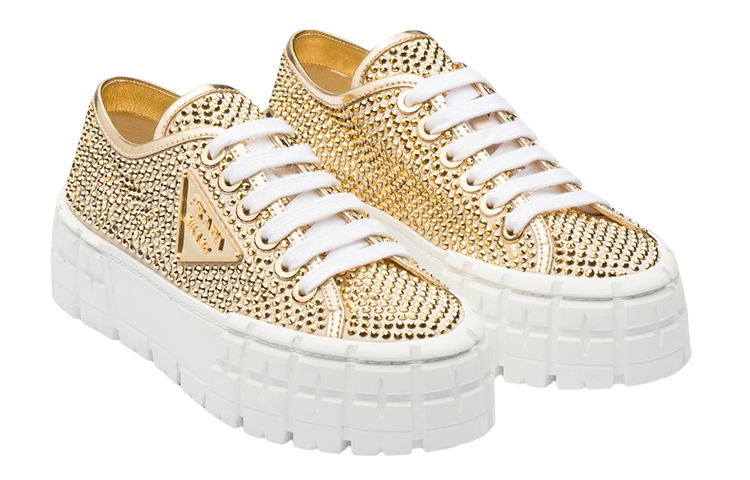 (W) Prada Leather Sneaker with Artificial Crystals 'Gold' 圖 2
