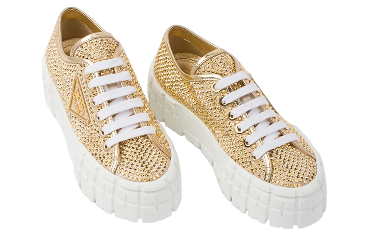 (W) Prada Leather Sneaker with Artificial Crystals 'Gold' 圖 3