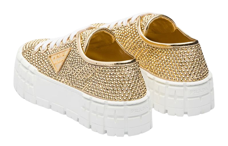 (W) Prada Leather Sneaker with Artificial Crystals 'Gold' 圖 4