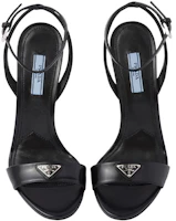 Shop PRADA 皮革 細跟 搭扣 時尚涼拖 女款 黑色