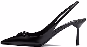 (Women) Prada Patched Logo Brushed Leather Slingback Heels 'Black' 1I901M_055_F0002_F_075 (Women) Prada Patched Logo Brushed Leather Slingback Heels 'Black' 1I901M_055_F0002_F_075
