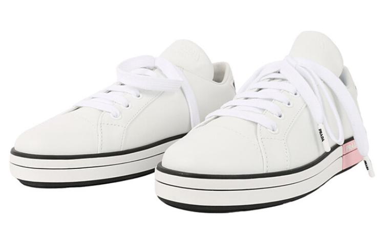 Order (W) Prada Leder Rutschfeste Low-Top Sneaker ''Weiß Rosa'' 1E275L-3J8K-F0E1Q