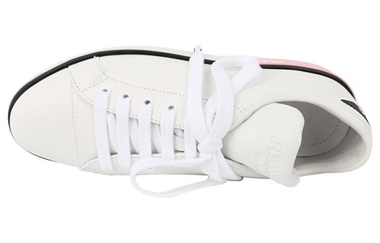 Lookbook (W) Prada Leder Rutschfeste Low-Top Sneaker ''Weiß Rosa'' 1E275L-3J8K-F0E1Q