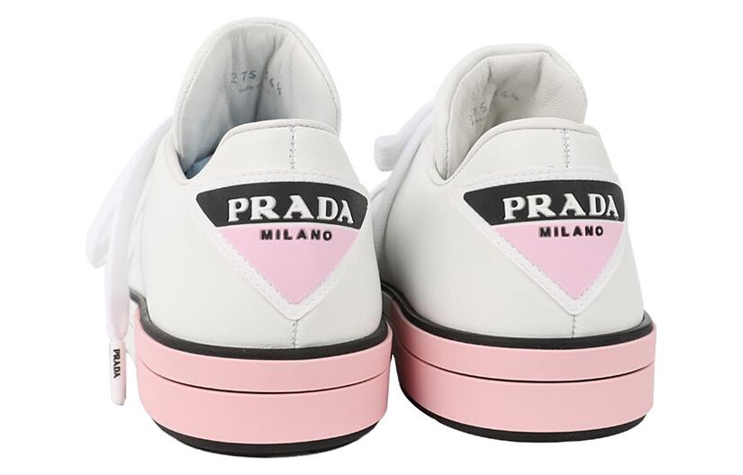 Shop (W) Prada Leder Rutschfeste Low-Top Sneaker ''Weiß Rosa'' 1E275L-3J8K-F0E1Q