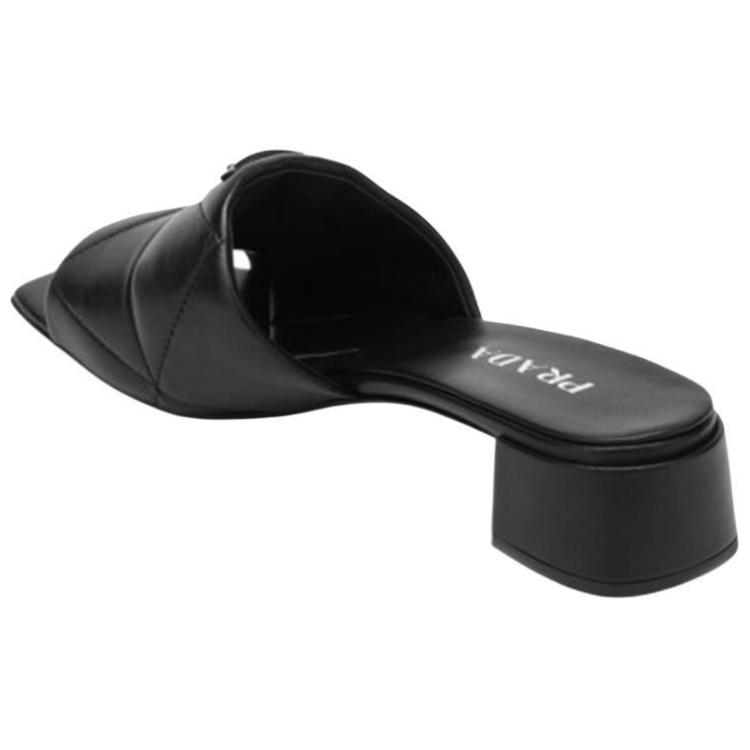 (W) Prada Leather Triangle Logo Block Heel Square Toe Sandal 'Black Fashion' 圖 5