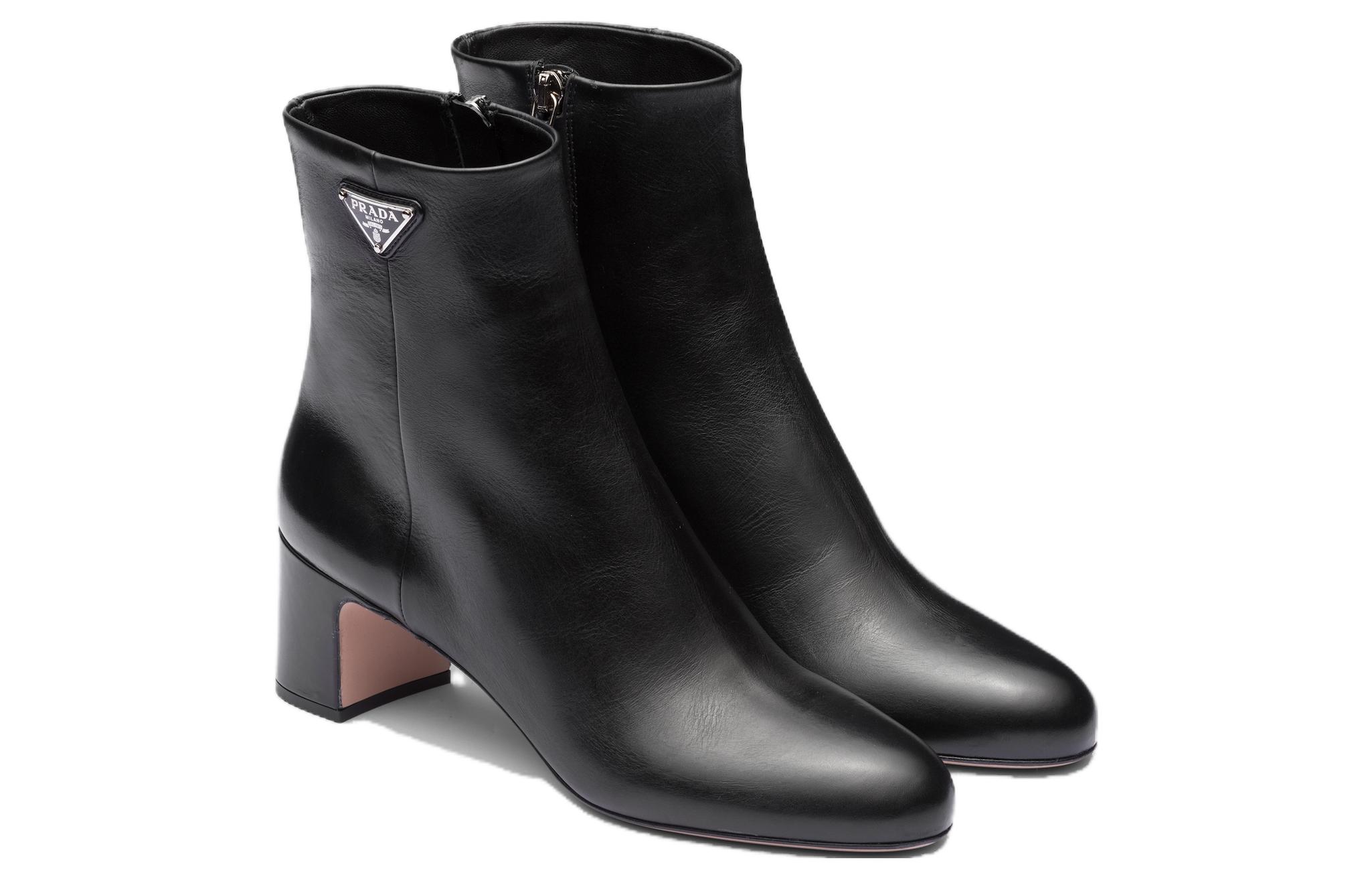 Order (W) Prada Leren Enkellaarsjes met Hak en Rits ''Zwart'' 1T192N_07I_F0002_F_055