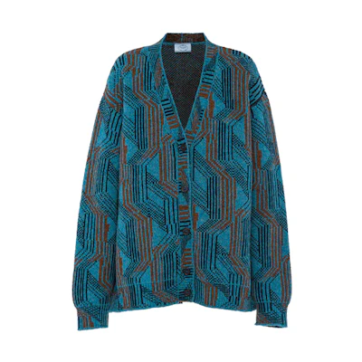 (Women) PRADA Light Blue V-Neck Wool Cardigan Sweater P25I31-1ZGB-F0013-S-212