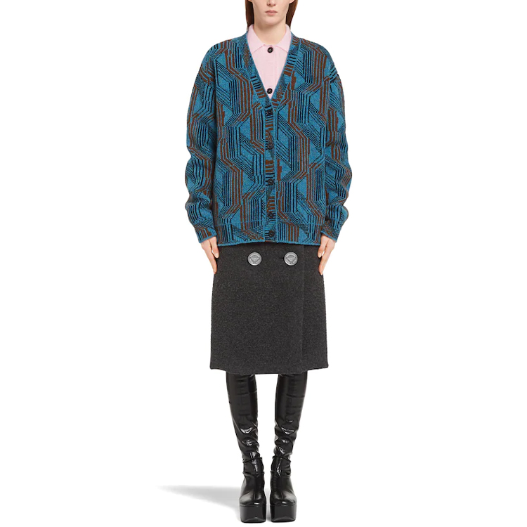 Lookbook (W) プラダ ライトブルー Vネック ウール カーディガン セーター P25I31-1ZGB-F0013-S-212