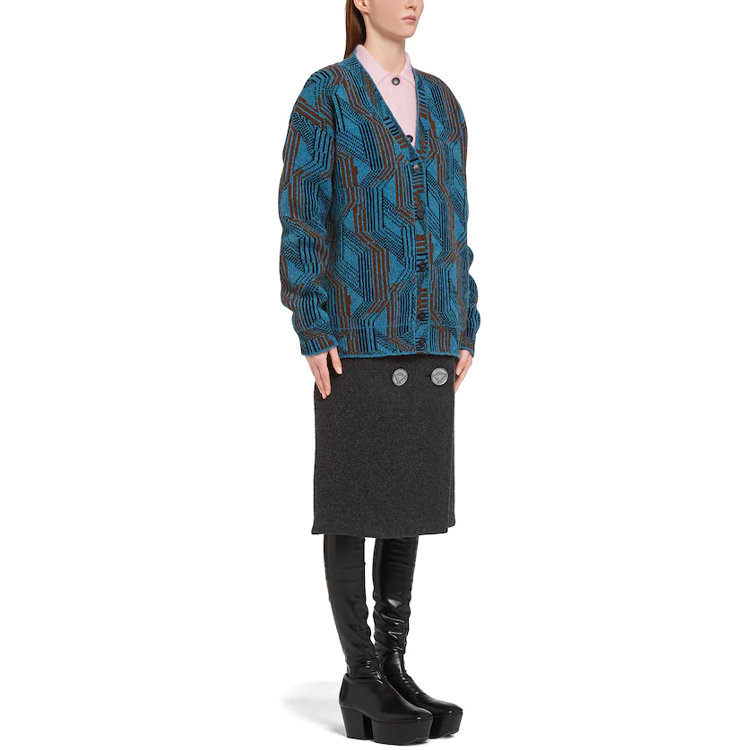 Purchase (W) プラダ ライトブルー Vネック ウール カーディガン セーター P25I31-1ZGB-F0013-S-212