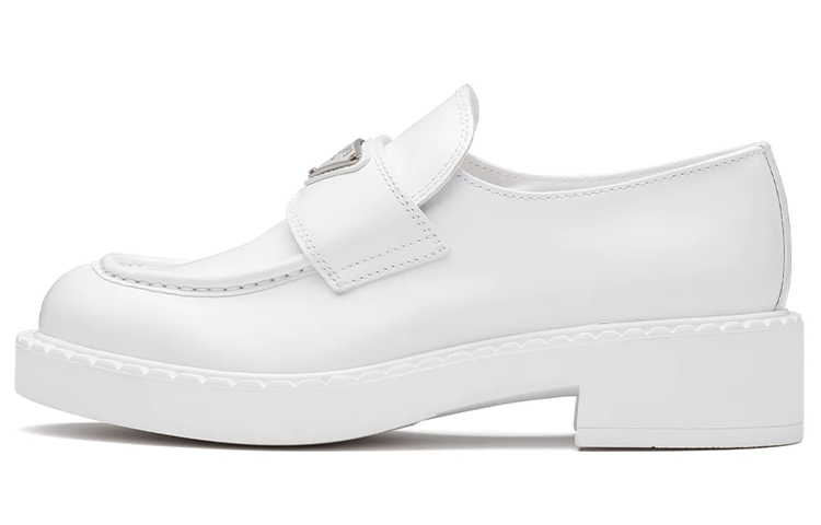 (W) Prada Chocolate Patent Leather Loafers 'White'