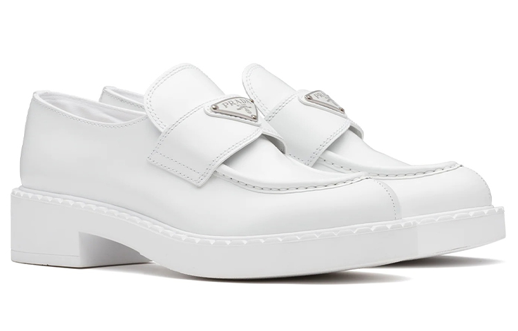 (W) Prada Chocolate Patent Leather Loafers 'White' 圖 3