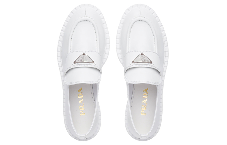 (W) Prada Chocolate Patent Leather Loafers 'White' 圖 4