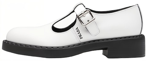 (Women) Prada Loafer Flat 'White Patent Leather T-Strap' 1E834M_055_F097W_F_B050 (Women) Prada Loafer Flat 'White Patent Leather T-Strap' 1E834M_055_F097W_F_B050