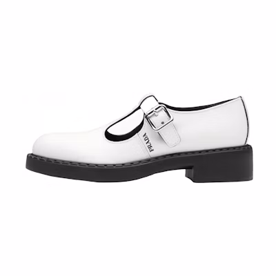 (W) Prada Loafer Flat 'White Patent Leather T-Strap'
