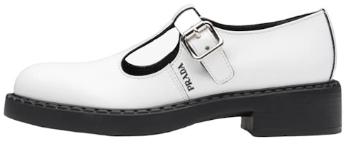 (Women) Prada Loafer Flat 'White Patent Leather T-Strap' 1E834M_055_F097W_F_B050 (Women) Prada Loafer Flat 'White Patent Leather T-Strap' 1E834M_055_F097W_F_B050