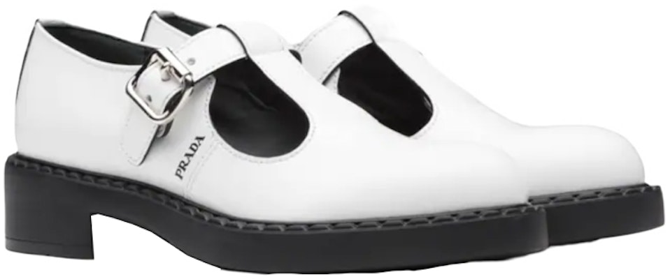(W) Prada Mocasín Plano 'Piel Charol Blanca con T-Strap' 1E834M_055_F097W_F_B050 Order (W) Prada Mocasín Plano 'Piel Charol Blanca con T-Strap' 1E834M_055_F097W_F_B050