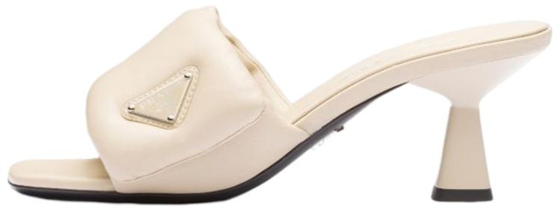 PRADA 皮革 徽標粗跟 一字方頭 時尚涼鞋 6.5cm 女款 米色 Buy PRADA 皮革 徽標粗跟 一字方頭 時尚涼鞋 6.5cm 女款 米色