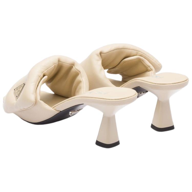 Purchase (W) Sandales Prada à Talon Bloc Logo et Bout Carré ''Beige'' 1XX654_2DL8_F0F24_F_065