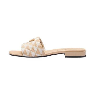 (W) Prada Logo Fabric 'Fashion Slide Sandal - Ecru'