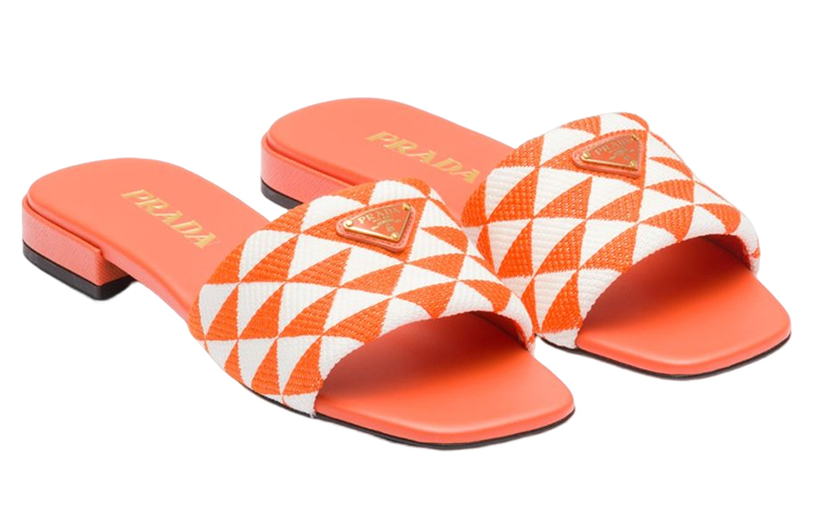 (W) Prada Logo Fabric Fashion Slide 'White Orange' 圖 2