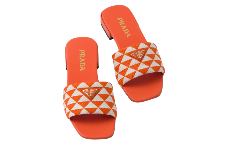 (W) Prada Logo Fabric Fashion Slide 'White Orange' 圖 3