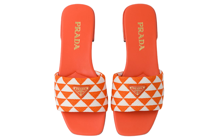 (W) Prada Logo Fabric Fashion Slide 'White Orange' 圖 4