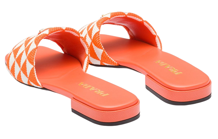 (W) Prada Logo Fabric Fashion Slide 'White Orange' 圖 5