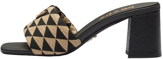(Women) Prada Logo Jacquard Fashion Slide with 6.5cm Heel 'Beige Black' 1XX637_3LK6_F0Y30_F_065 (Women) Prada Logo Jacquard Fashion Slide with 6.5cm Heel 'Beige Black' 1XX637_3LK6_F0Y30_F_065