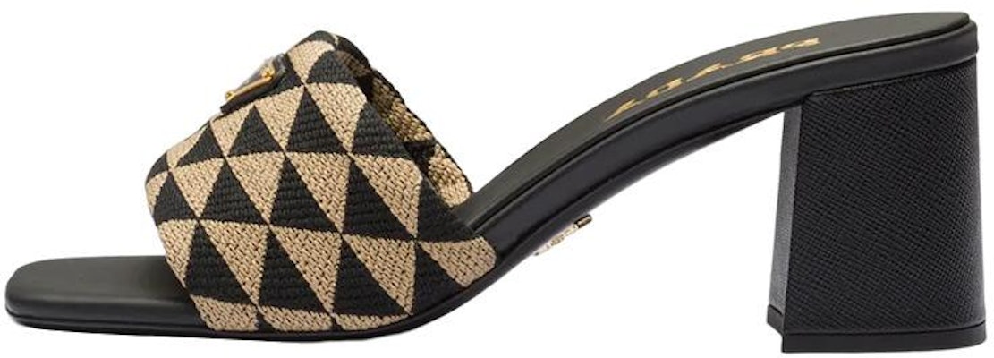 (Women) Prada Logo Jacquard Fashion Slide with 6.5cm Heel 'Beige Black' 1XX637_3LK6_F0Y30_F_065 Buy (Women) Prada Logo Jacquard Fashion Slide with 6.5cm Heel 'Beige Black' 1XX637_3LK6_F0Y30_F_065