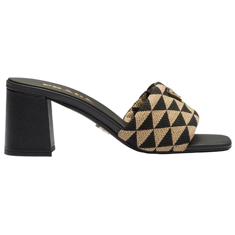 Order (W) Prada Mules Mode Logo Jacquard Talon 6.5cm ''Beige Noir'' 1XX637_3LK6_F0Y30_F_065