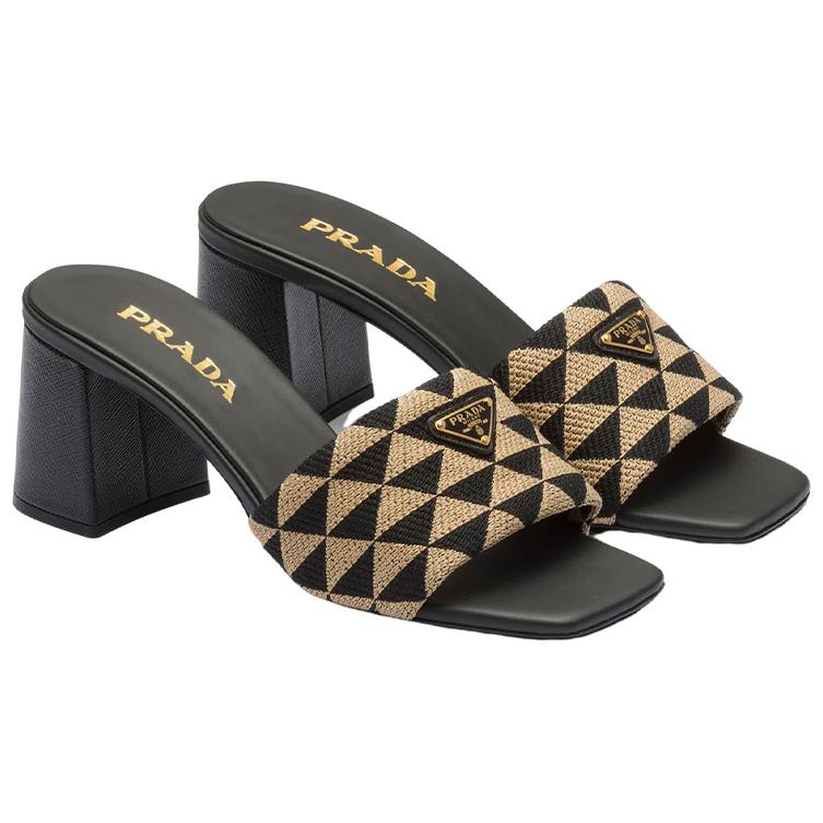 Lookbook (W) Prada Mules Mode Logo Jacquard Talon 6.5cm ''Beige Noir'' 1XX637_3LK6_F0Y30_F_065