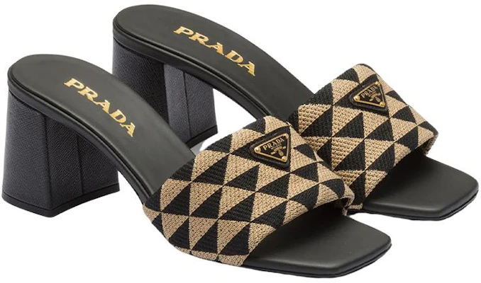 (W) Prada Mules Mode Logo Jacquard Talon 6.5cm ''Beige Noir'' 1XX637_3LK6_F0Y30_F_065 Lookbook (W) Prada Mules Mode Logo Jacquard Talon 6.5cm ''Beige Noir'' 1XX637_3LK6_F0Y30_F_065