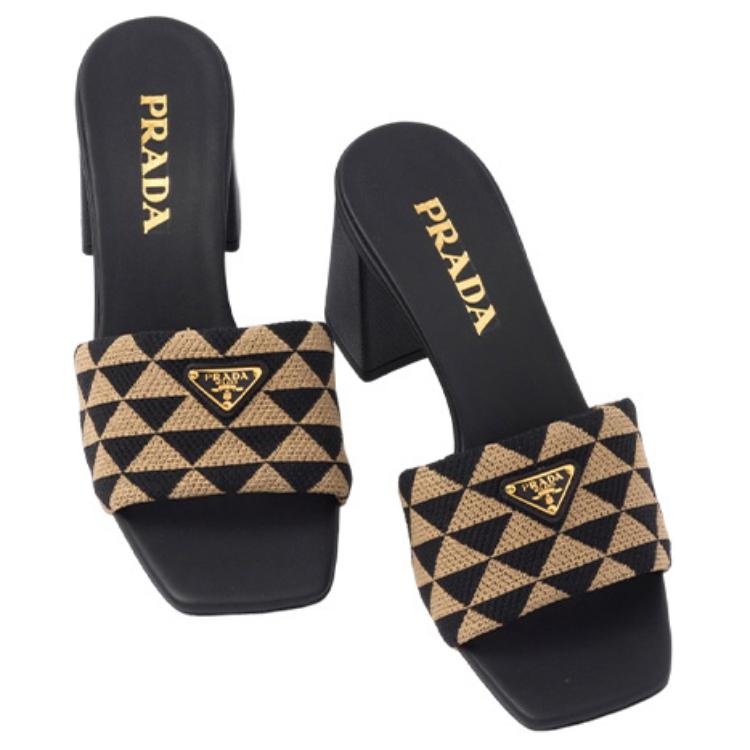 Shop (W) Prada Mules Mode Logo Jacquard Talon 6.5cm ''Beige Noir'' 1XX637_3LK6_F0Y30_F_065