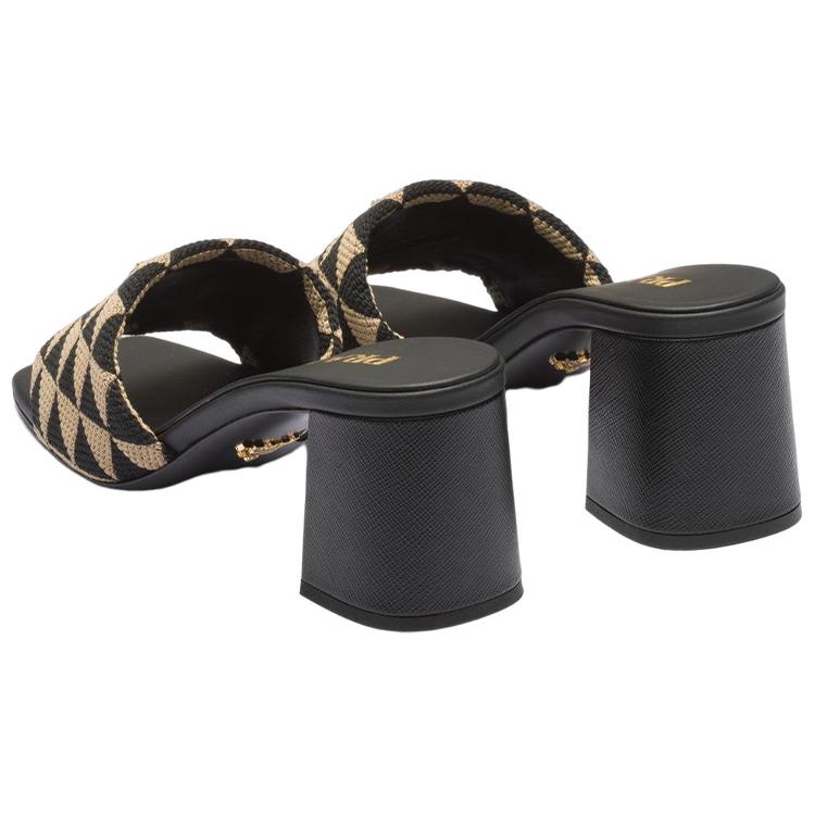 Purchase (W) Prada Mules Mode Logo Jacquard Talon 6.5cm ''Beige Noir'' 1XX637_3LK6_F0Y30_F_065