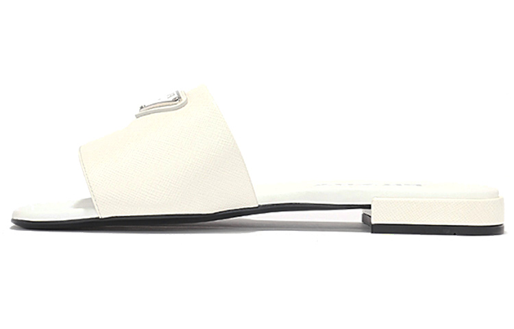 (W) Prada Logo Leather Slides 'White'