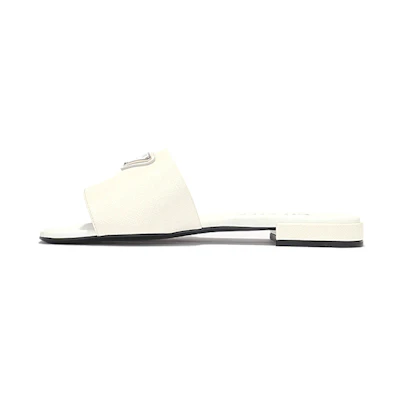 (W) Prada Logo Leather Slides 'White'