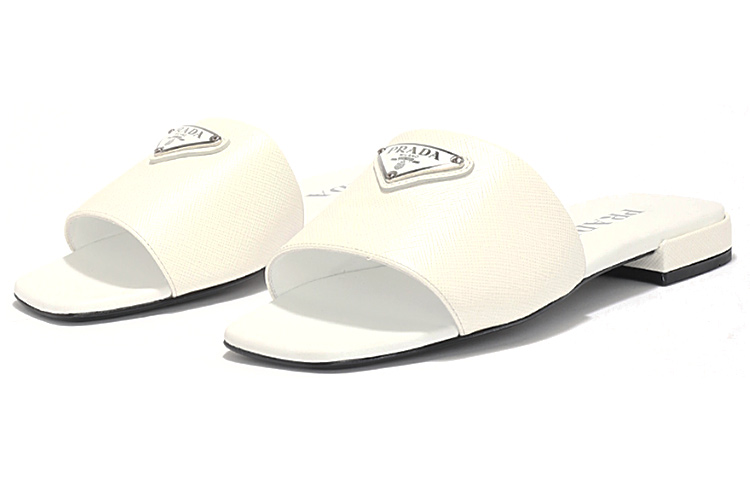 (W) Prada Logo Leather Slides 'White' 圖 2
