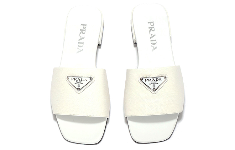 (W) Prada Logo Leather Slides 'White' 圖 3