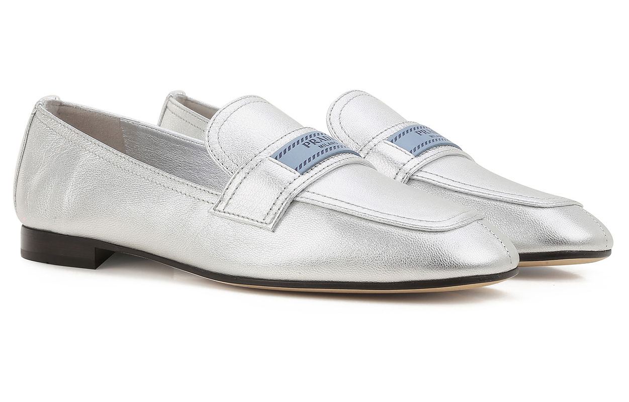 (W) Prada Logo Leather Sneaker 'Silver' 圖 3