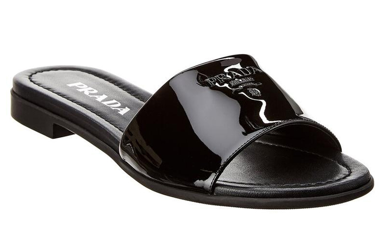 (W) Prada Logo Plaque Patent Leather Slide 'Black Fashion' 圖 2