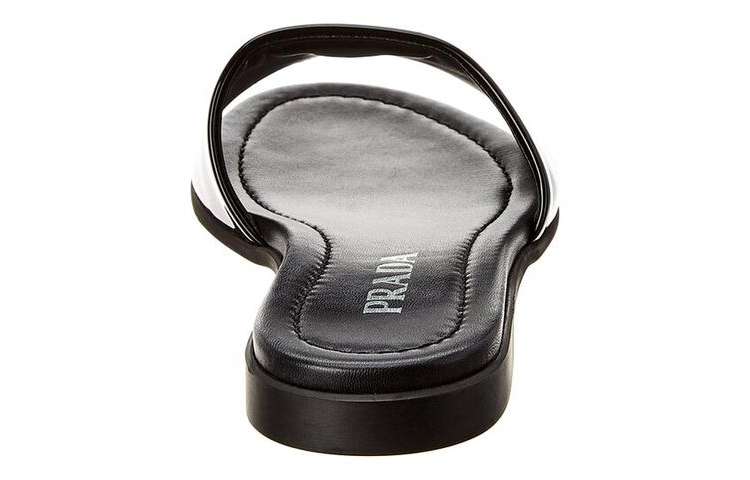 (W) Prada Logo Plaque Patent Leather Slide 'Black Fashion' 圖 3