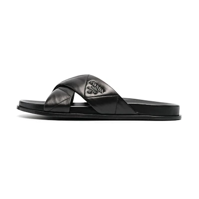 (W) Prada Logo Plaque Quilted Fashion Slides 'Black'