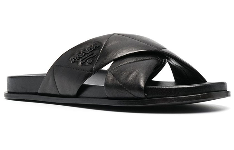 (W) Prada Logo Plaque Quilted Fashion Slides 'Black' 圖 2