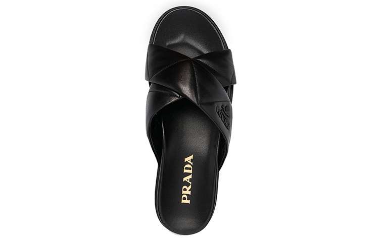 (W) Prada Logo Plaque Quilted Fashion Slides 'Black' 圖 4